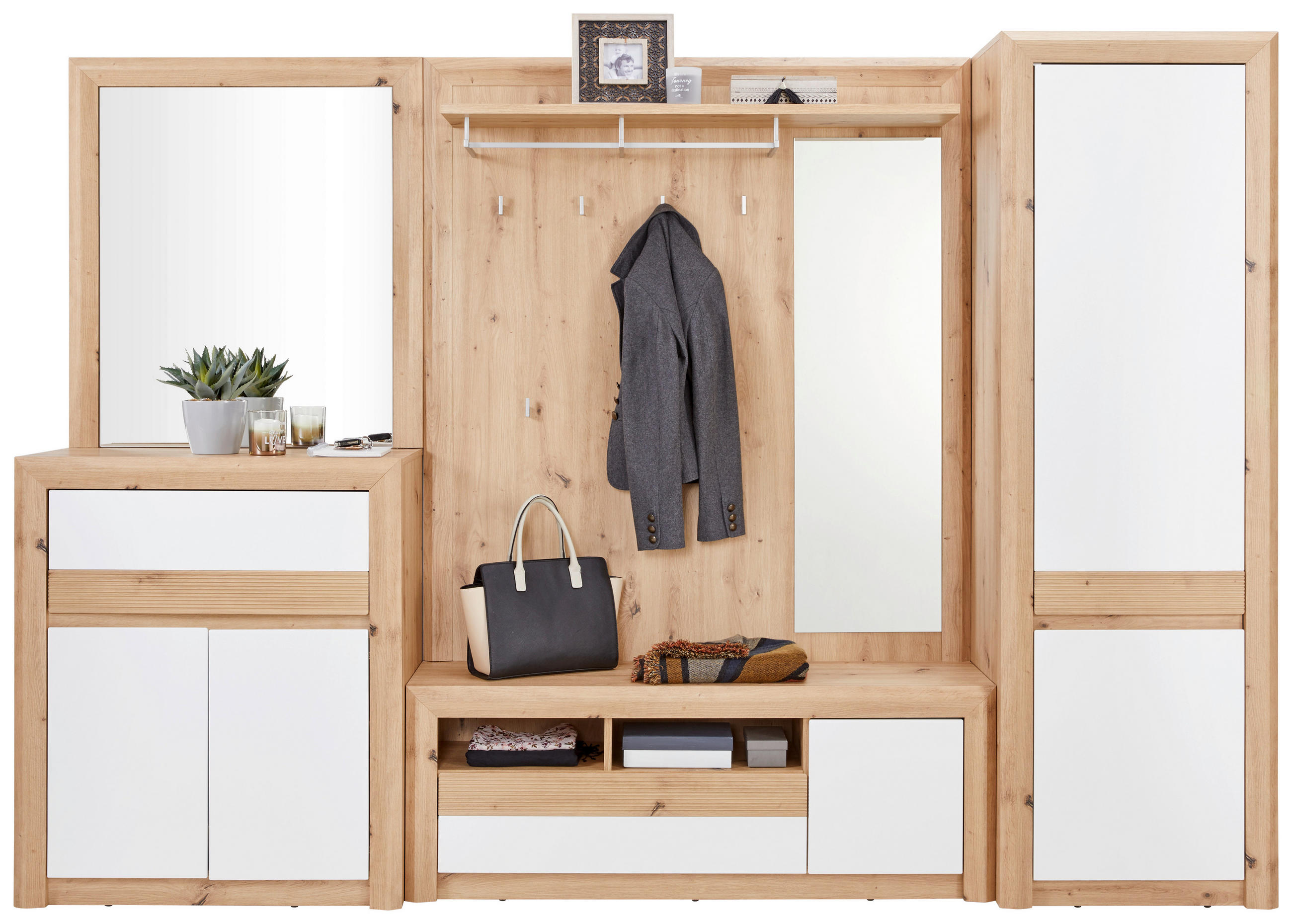 Garderoben-set Kashmir New Weiß/eiche Dekor 4--Teilig.
