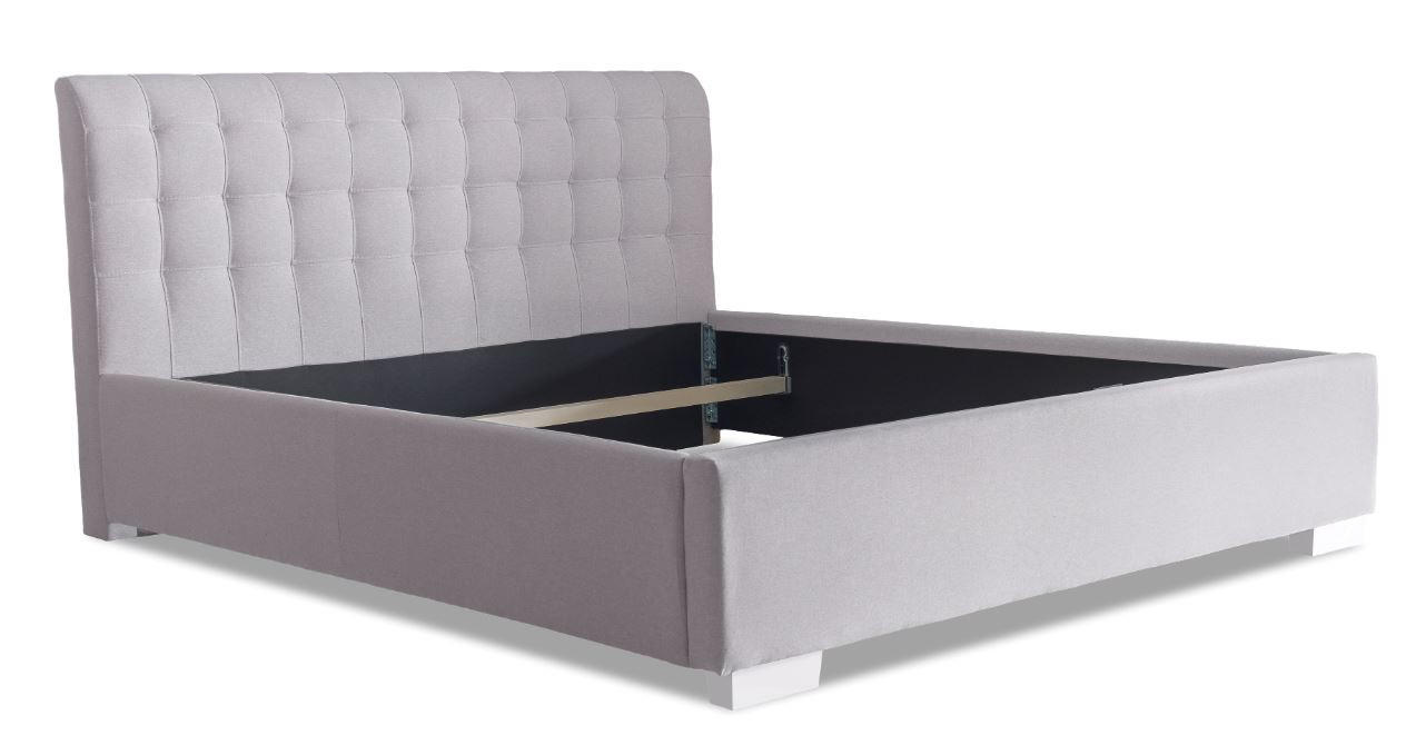 PAT TAPIȚAT 180x200 cm  in gri  - culoare crom/gri, Basics, plastic/lemn (192/110/220cm) - Carryhome