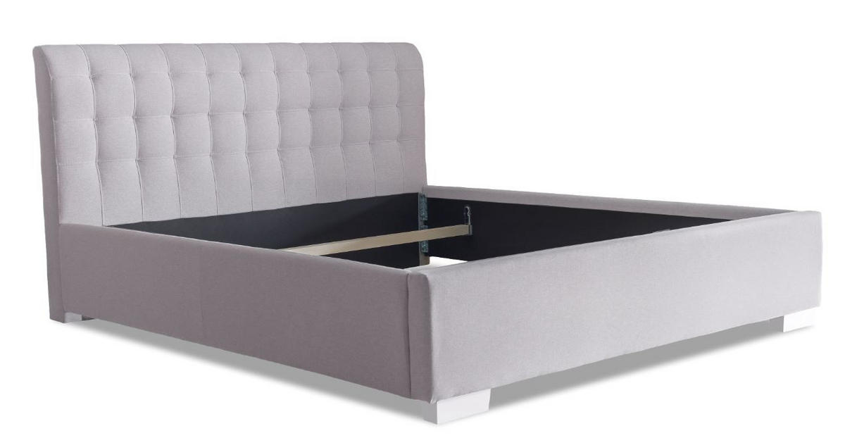 PAT TAPIȚAT 180x200 cm  in gri  - culoare crom/gri, Basics, plastic/lemn (192/110/220cm) - Carryhome