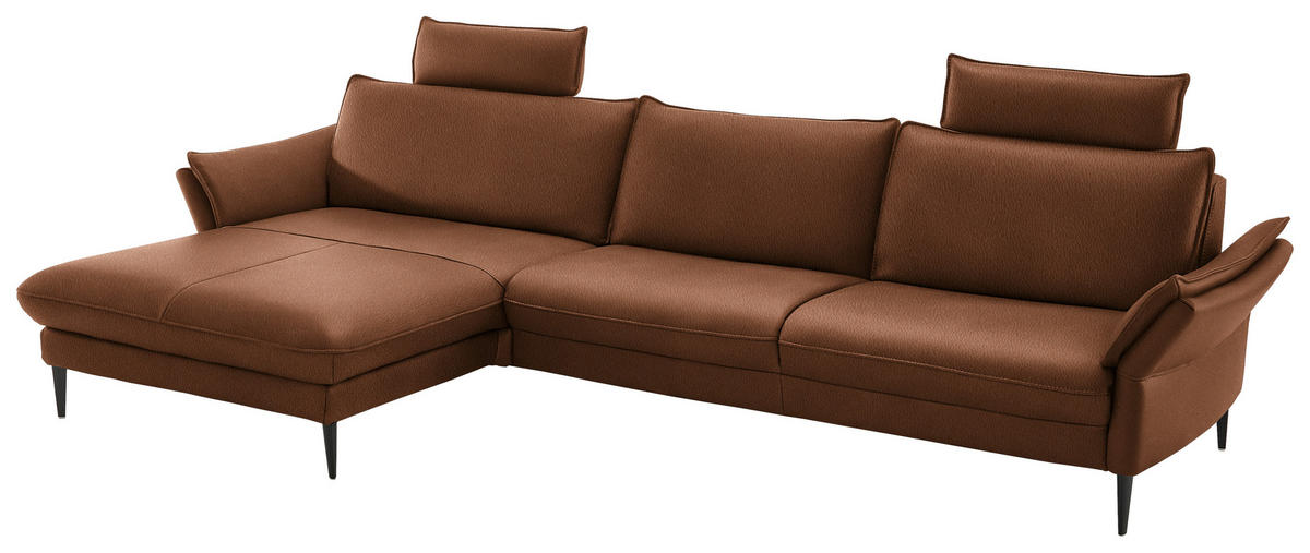ECKSOFA  in Echtleder Cognac  172/334 cm  - Cognac/Schwarz, Design, Leder/Metall (172/334cm) - Hukla