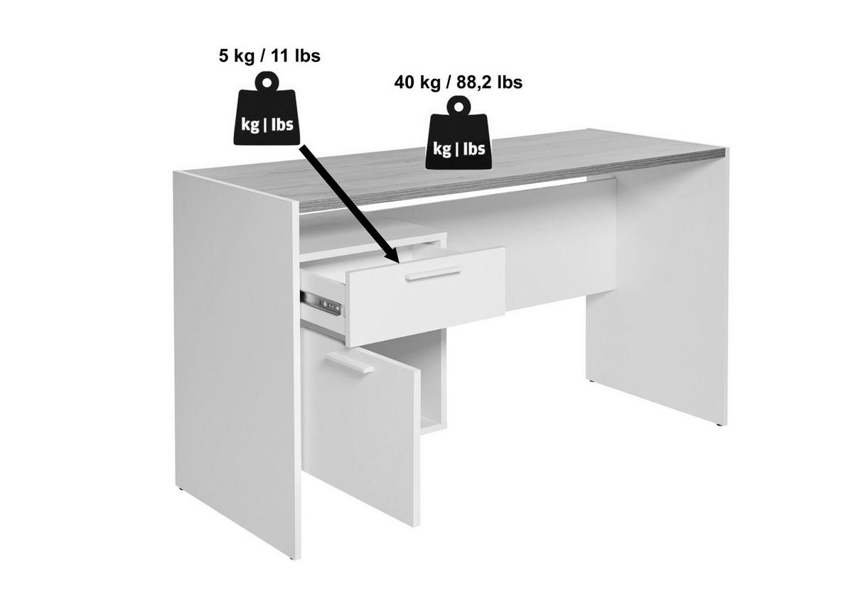 SCHREIBTISCH 123/55/74,5 cm  in Weiss, Eichefarben  - Weiss/Eichefarben, Konventionell, Holzwerkstoff (123/55/74,5cm) - Livetastic