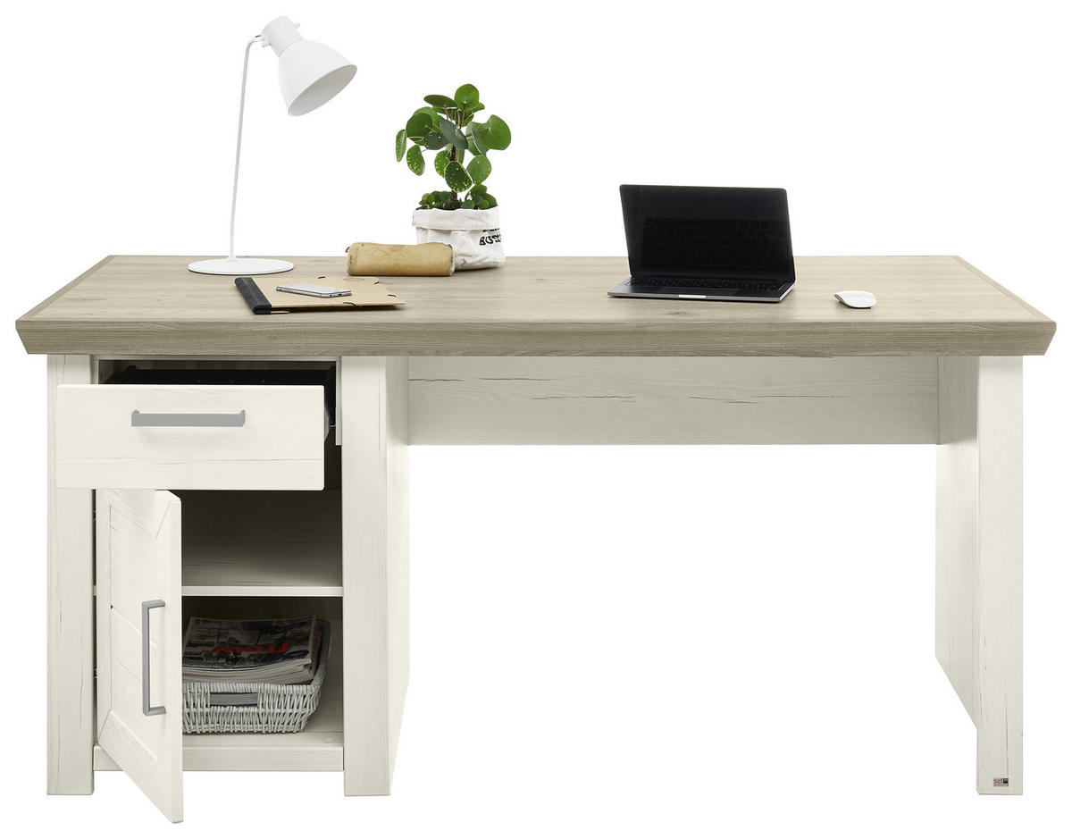 SCHREIBTISCH 165/80/79,4 cm  in Weiß, Eichefarben  - Eichefarben/Weiß, Design, Holzwerkstoff/Metall (165/80/79,4cm) - SetOne by Musterring