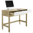 SCHREIBTISCH 122/58,3/93,4 cm in Weiß, Eiche Bianco - Eiche Bianco/Edelstahlfarben, Natur, Glas/Holz (122/58,3/93,4cm) - Valnatura