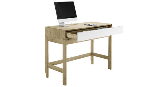 SCHREIBTISCH 122/58,3/93,4 cm in Weiß, Eiche Bianco - Eiche Bianco/Edelstahlfarben, Natur, Glas/Holz (122/58,3/93,4cm) - Valnatura