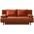 SCHLAFSOFA Webstoff Terracotta Rückenkissen, Armlehnenkissen, Bettkasten  - Terracotta/Schwarz, KONVENTIONELL, Textil/Metall (197/88/89cm) - Novel