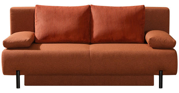 SCHLAFSOFA Webstoff Terracotta Rückenkissen, Armlehnenkissen, Bettkasten  - Terracotta/Schwarz, KONVENTIONELL, Textil/Metall (197/88/89cm) - Novel