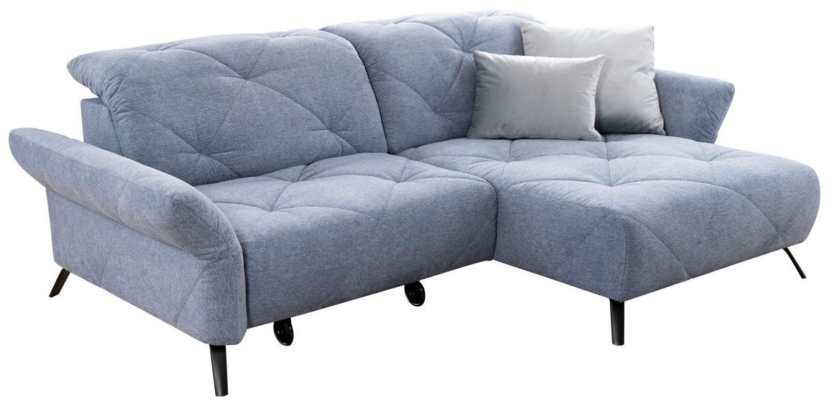 ECKSOFA in Webstoff Blau  - Blau/Schwarz, Design, Textil/Metall (244/173cm) - Moderano