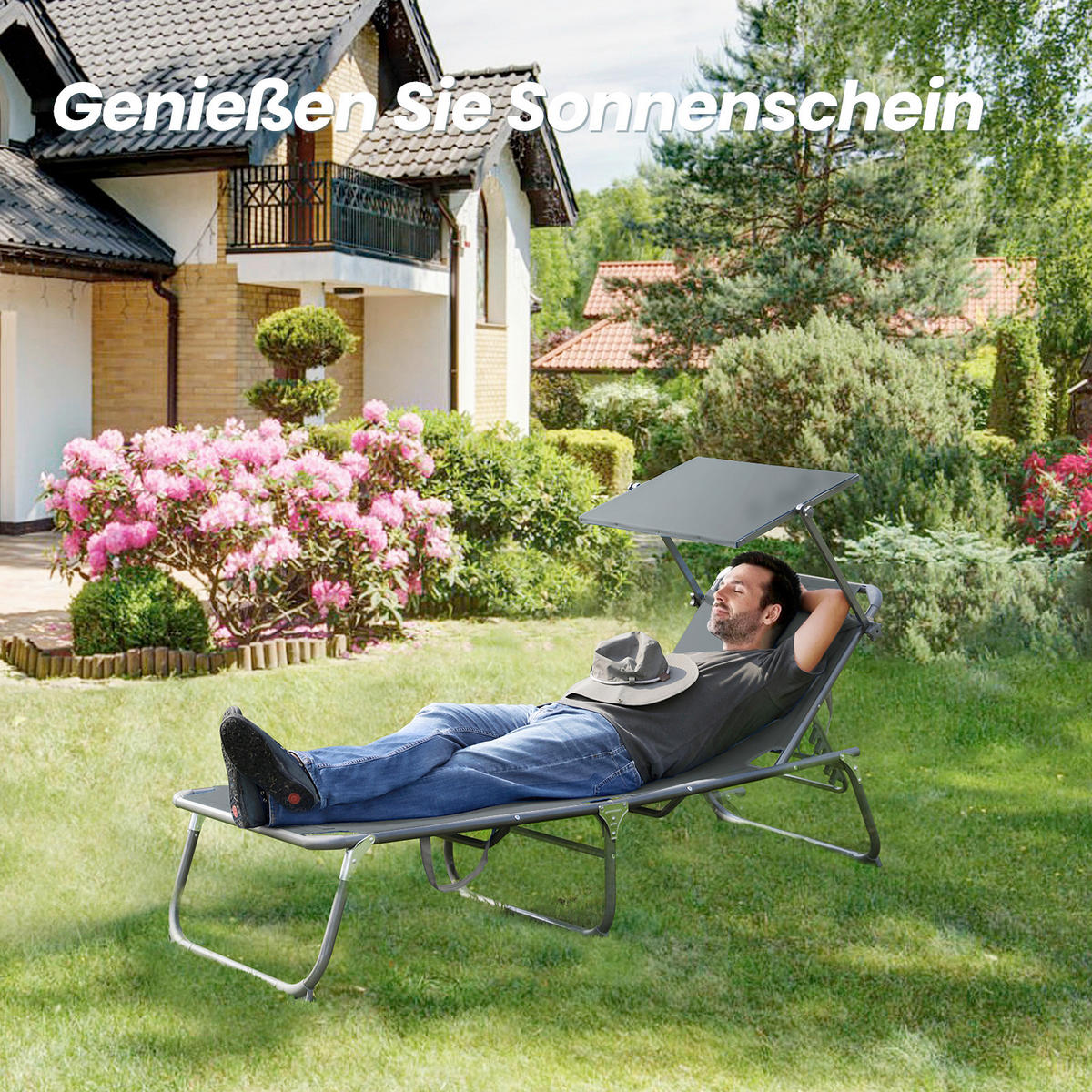 GARTENLIEGE 70/36/200 cm  - Anthrazit/Alufarben, Basics, Textil/Metall (70/36/200cm) - Modante