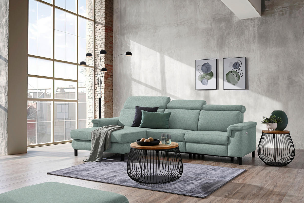 ECKSOFA in Flachgewebe Mintgrün  - Schwarz/Mintgrün, Konventionell, Textil/Metall (182/304cm) - Pure Home Comfort