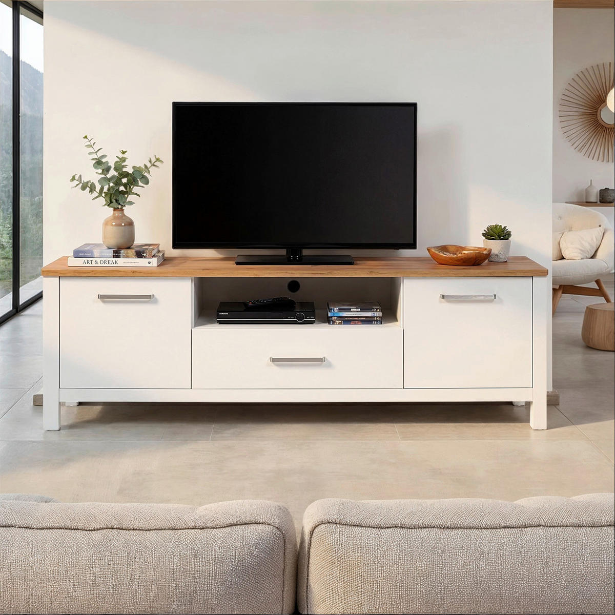 NISKA KOMODA   173/64/45 cm   bijela, hrast Artisan   - bijela/srebrne boje, Romantično / ladanjski, drvni materijal/metal (173/64/45cm)