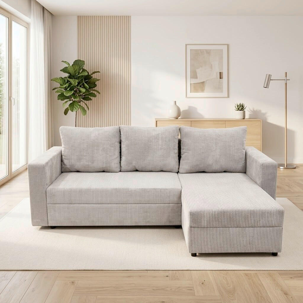 ECKSOFA TOP L Beige Cord Rückenkissen, Bettkasten  - Beige/Schwarz, Design, Kunststoff/Textil (230/156cm) - P & B