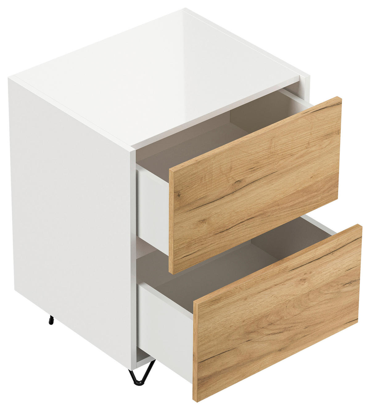 NACHTTISCH 51,2/65/42 cm  in Weiß, Eichefarben  - Eichefarben/Schwarz, Basics, Holzwerkstoff/Metall (51,2/65/42cm) - MID.YOU