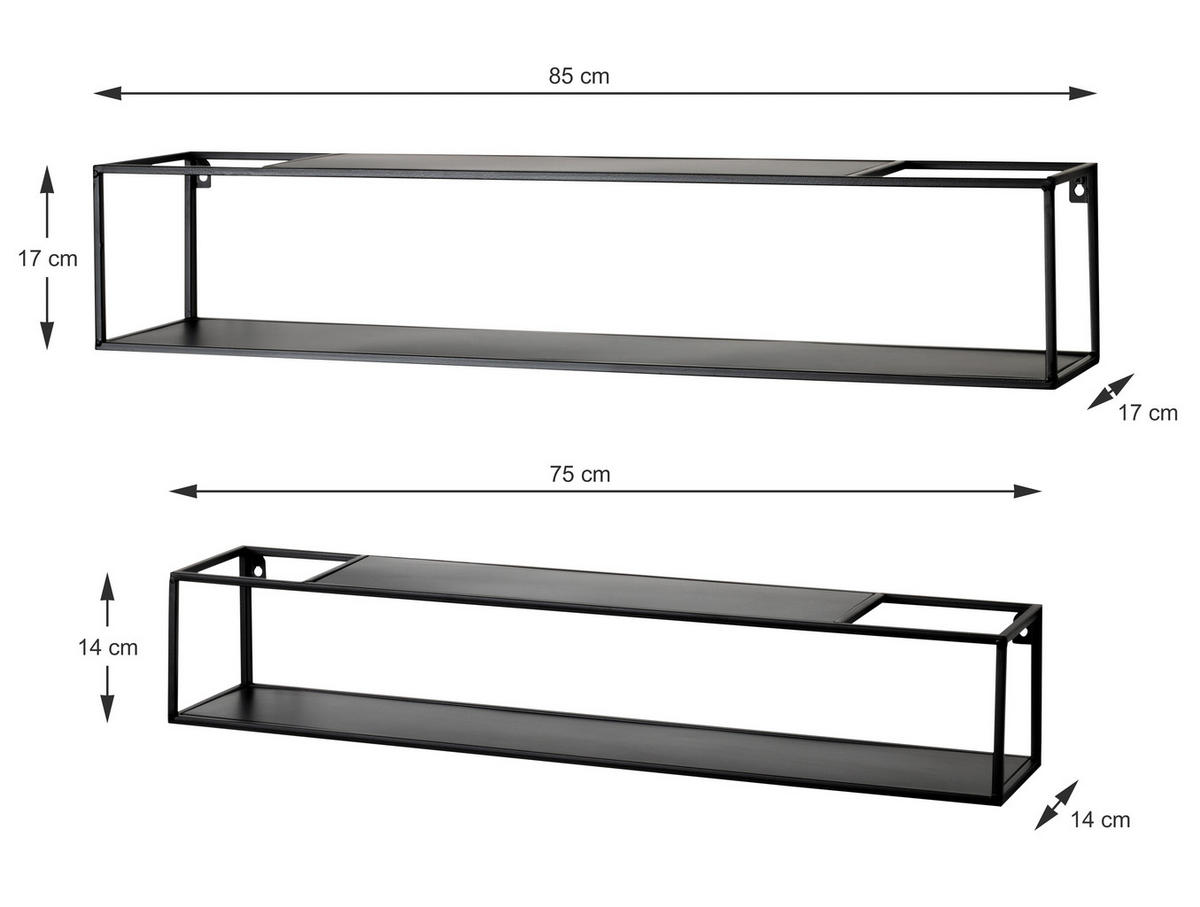 WANDREGALSET Schwarz  - Schwarz, MODERN, Metall (85/75/17/14/17/14cm)
