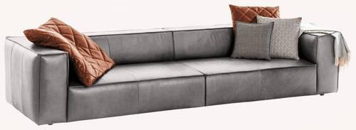 VIERSITZER-SOFA Hellgrau Echtleder  - Hellgrau/Schwarz, MODERN, Leder/Kunststoff (300/66/104cm) - Chilliano