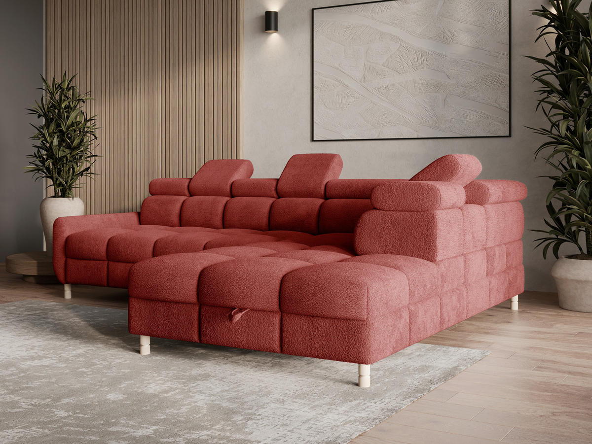 ECKSOFA BUN in Bouclé Rot  - Elfenbein/Rot, Design, Holz/Textil (276/209cm) - MID.YOU