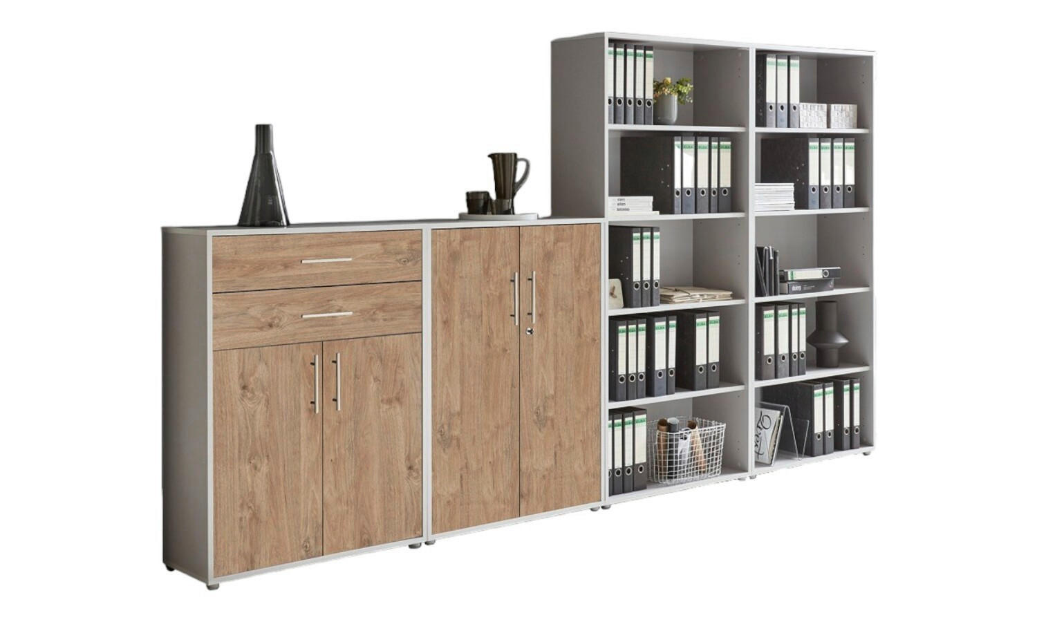 AKTENSCHRANK Grau, Eichefarben  - Eichefarben/Grau, MODERN, Holzwerkstoff (337,6/185,6/33cm) - MID.YOU