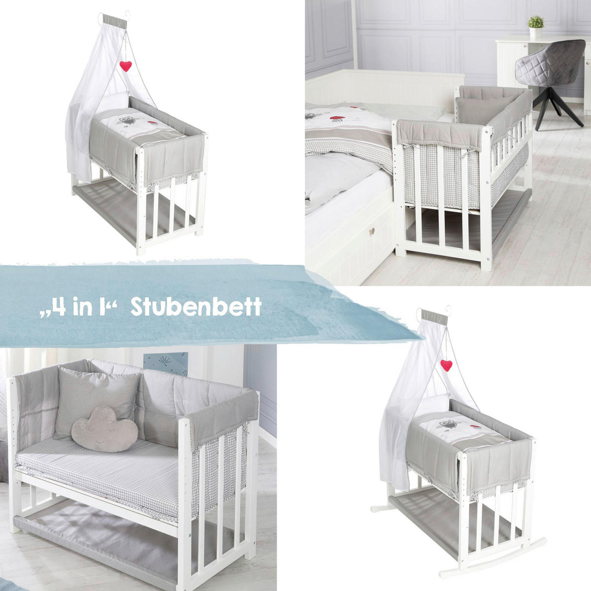 STUBENWAGEN-KOMPLETTSET roba Adam & Eule  Weiß  - Rot/Weiß, Basics, Holzwerkstoff/Textil (95/76/74,5cm) - Roba
