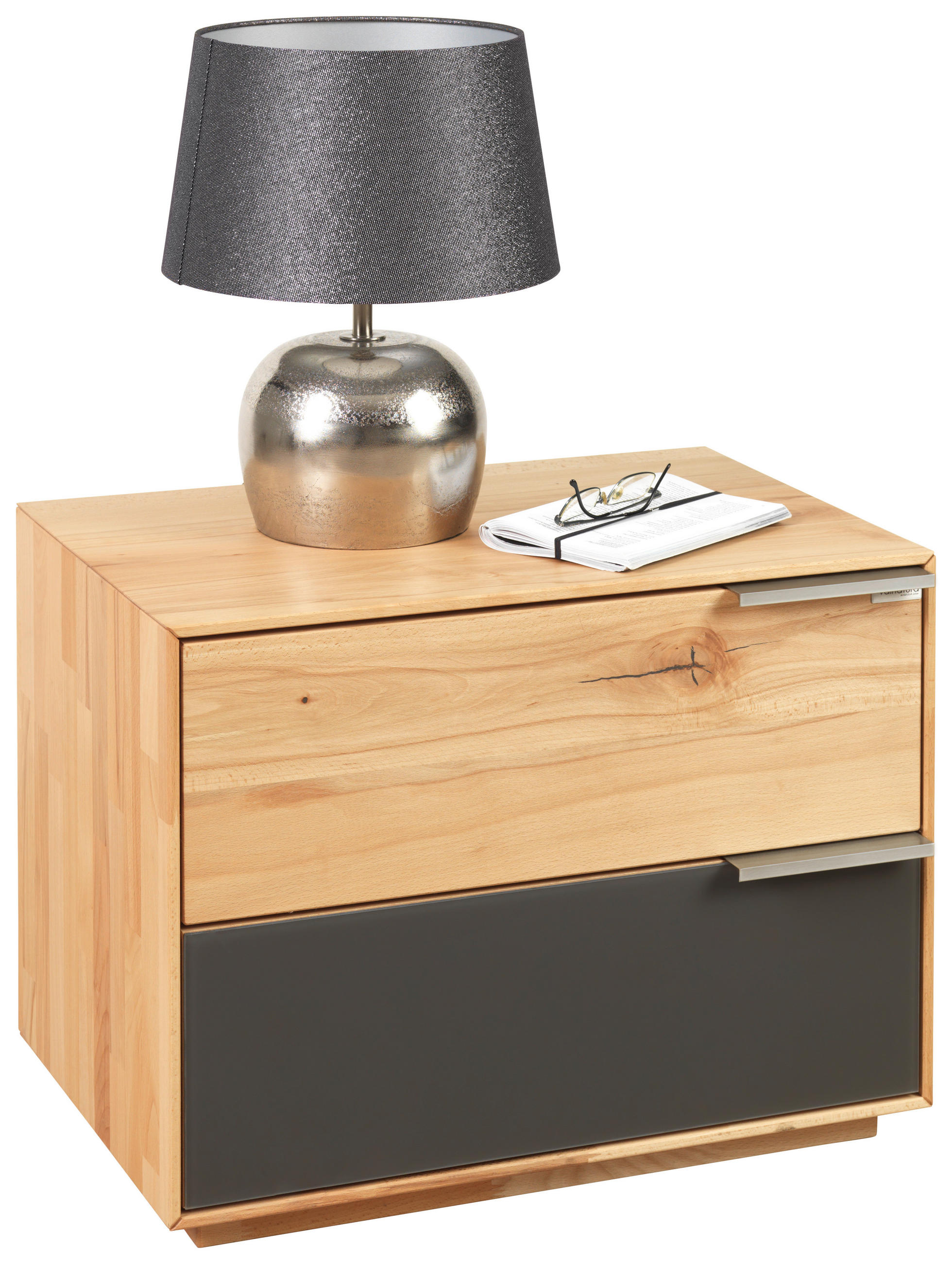 NOČNÍ STOLEK, divoký jádrový buk, antracitová, barvy buku, 60/45/40 cm - antracitová/barvy buku, Natur, kov/dřevo (60/45/40cm) - Valnatura
