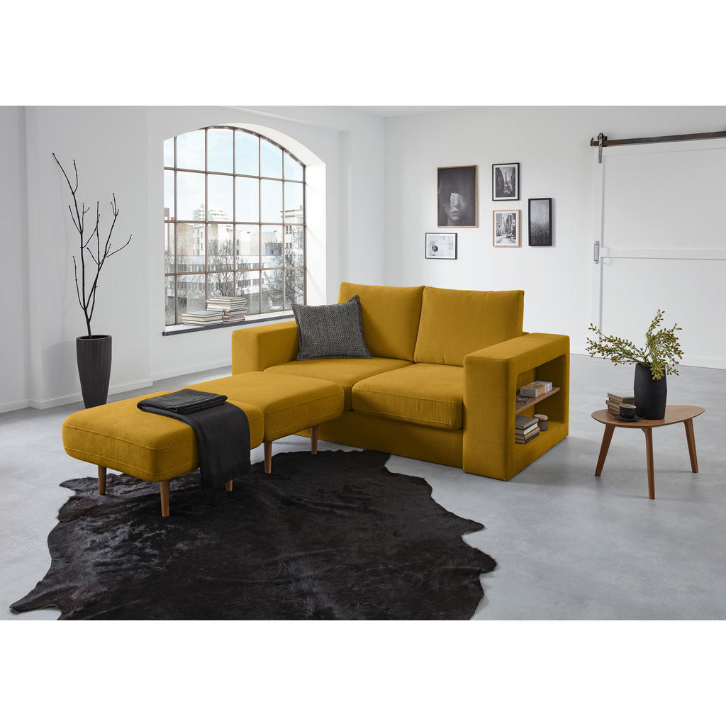 Thumbnail - Looks by W.Joop 3,5-Sitzer Looks V-2, Gelb, Textil, Eiche, massiv, 2-Sitzer, 232x96x107 cm, Made in EU, Wohnzimmer, Sofa...