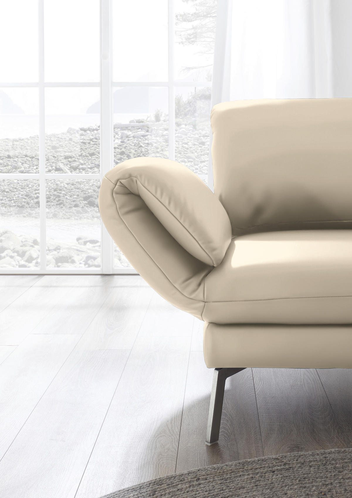 RÉCAMIERE in Echtleder Creme  - Chromfarben/Creme, Design, Leder/Metall (209/85-109/95-16cm) - Dieter Knoll