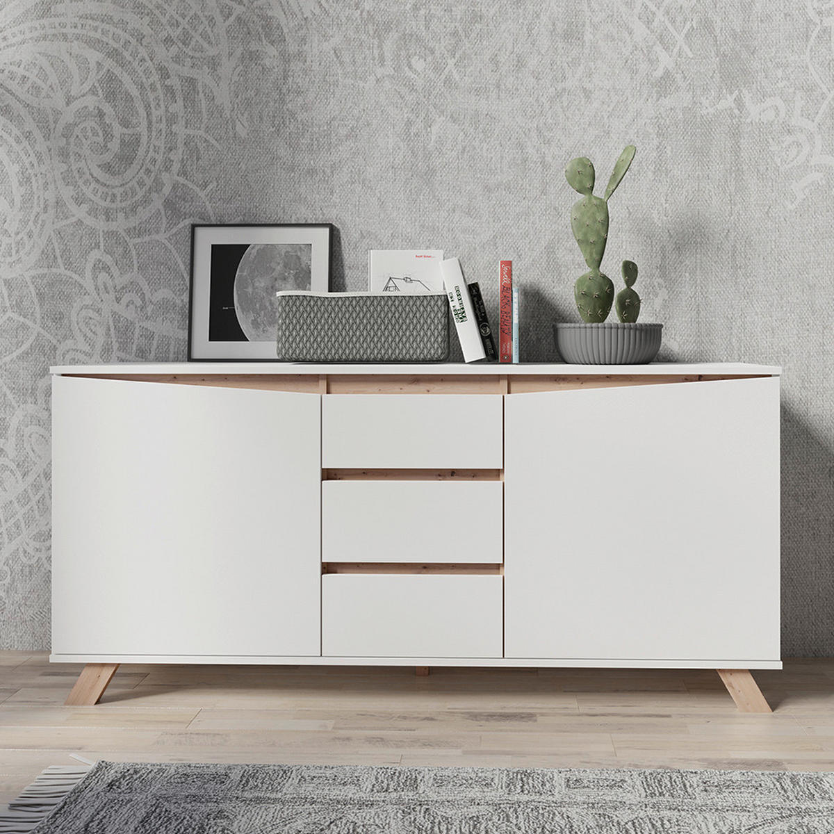 SIDEBOARD Valentin  in 160/76/38 cm  - Weiß/Eiche Artisan, MODERN, Holzwerkstoff (160/76/38cm) - MID.YOU
