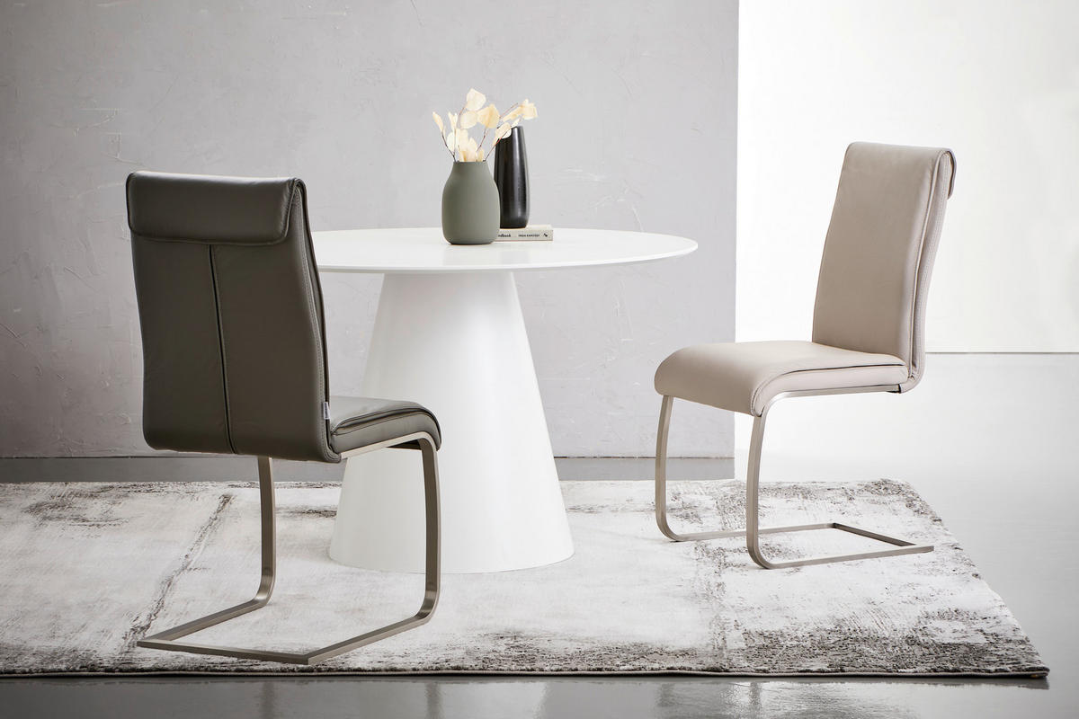 SCHWINGSTUHL  in Edelstahl Echtleder pigmentiert  - Edelstahlfarben/Beige, Design, Leder/Metall (46/99/62cm) - Livetastic