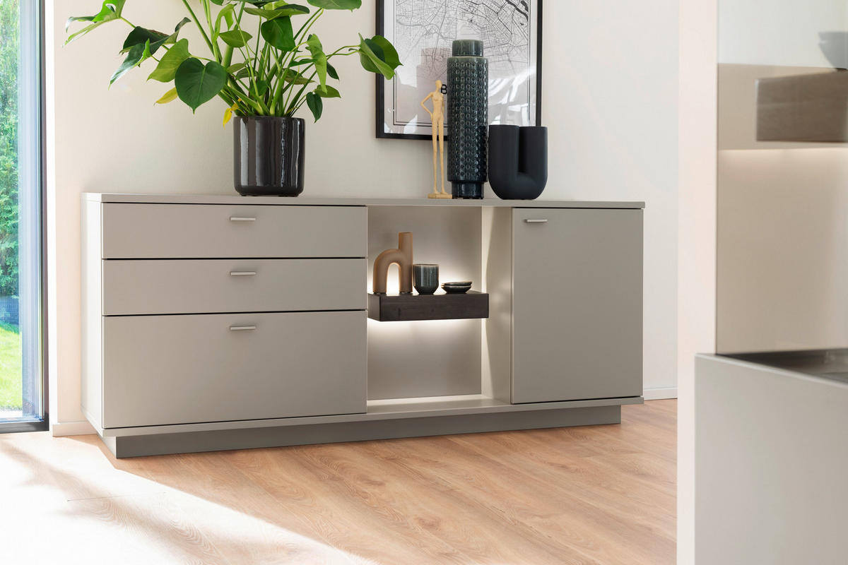 SIDEBOARD  in 180/77/44 cm  - Eichefarben/Grau, Design, Holzwerkstoff/Metall (180/77/44cm) - Novel