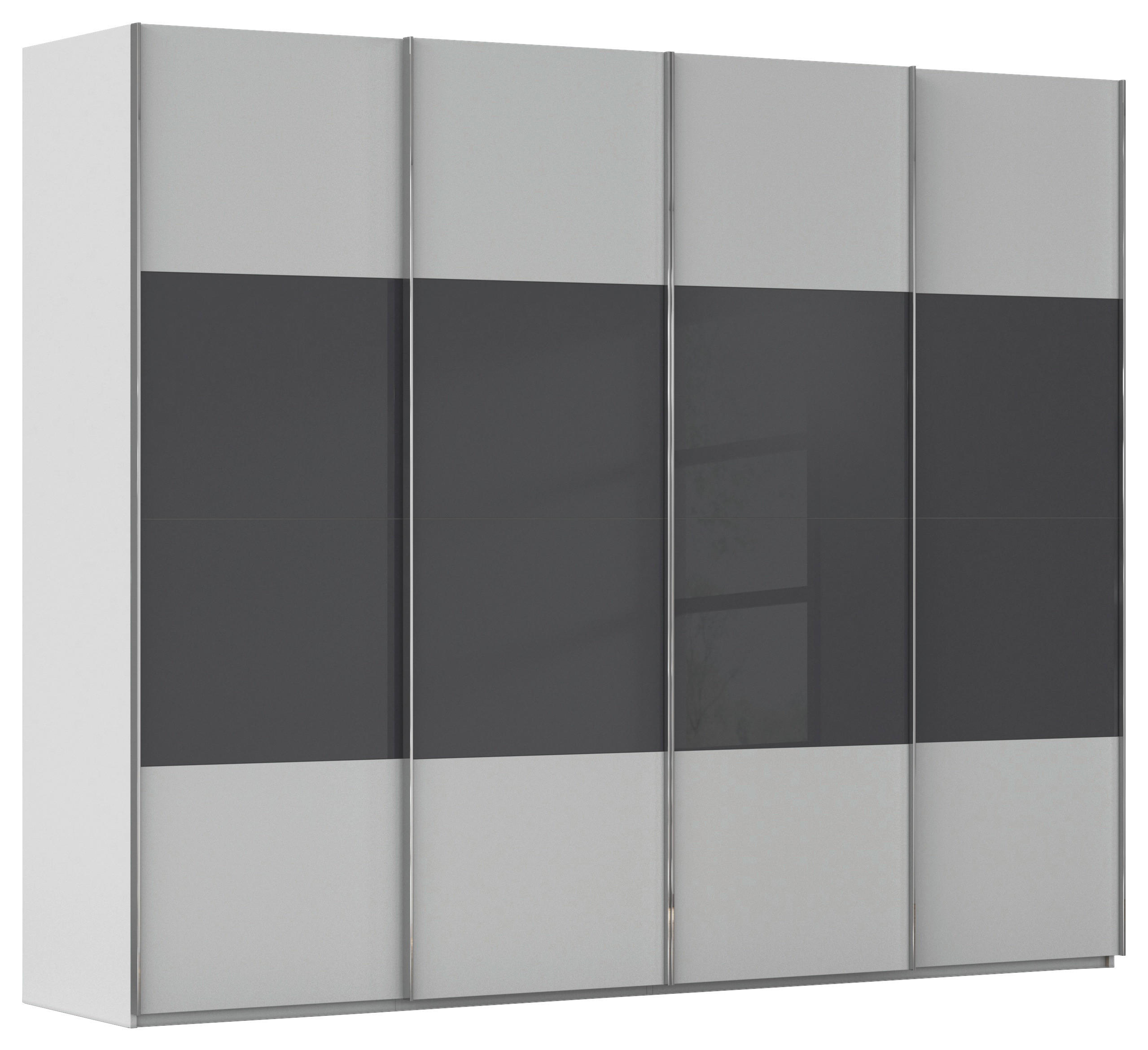 SCHWEBETÜRENSCHRANK 271/235/68 cm 4-türig Schwarz, Seidengrau  - Chromfarben/Seidengrau, KONVENTIONELL, Glas/Holzwerkstoff (271/235/68cm) - Novel