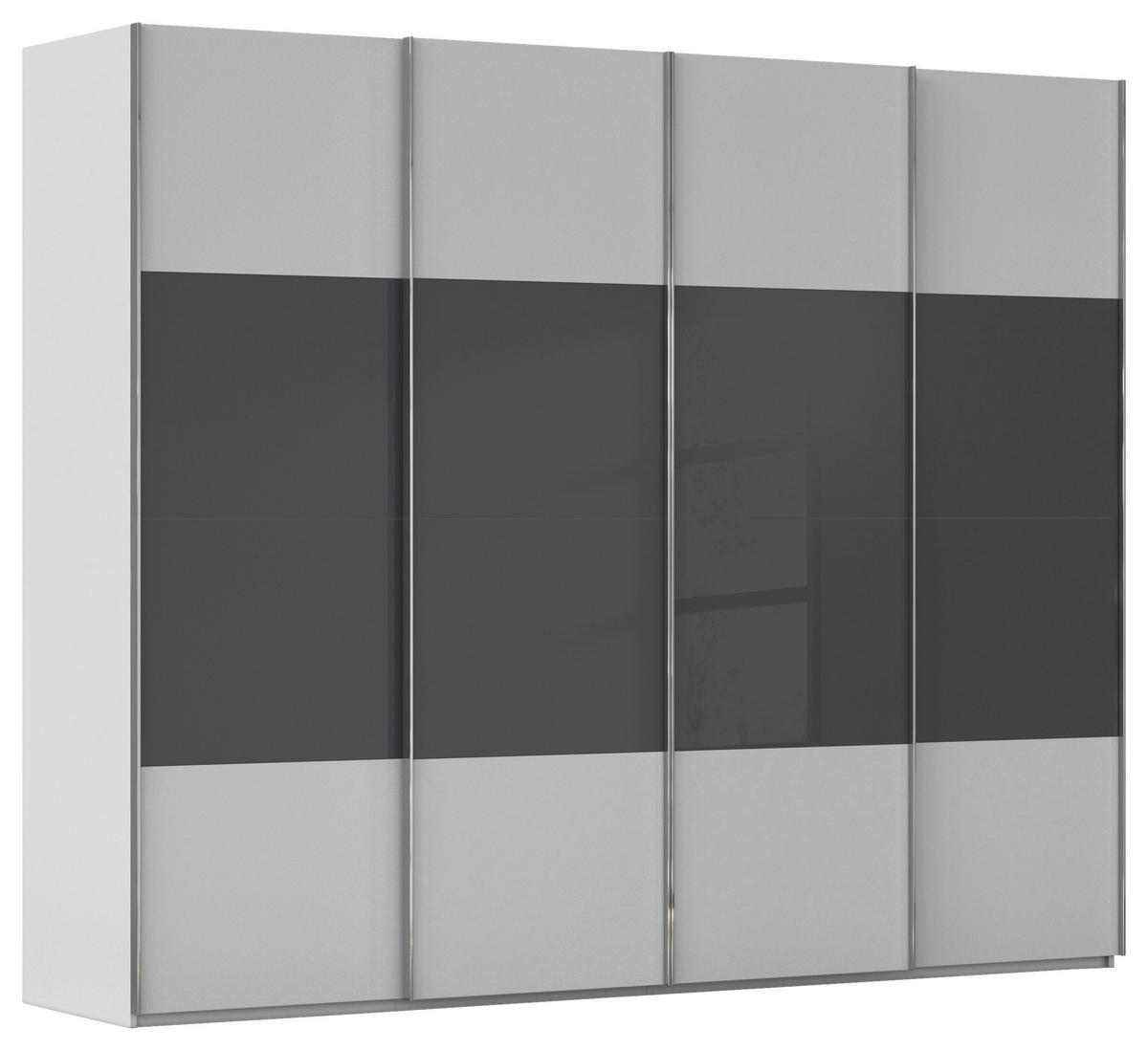 SCHWEBETÜRENSCHRANK 271/235/68 cm 4-türig Schwarz, Seidengrau  - Chromfarben/Seidengrau, KONVENTIONELL, Glas/Holzwerkstoff (271/235/68cm) - Novel