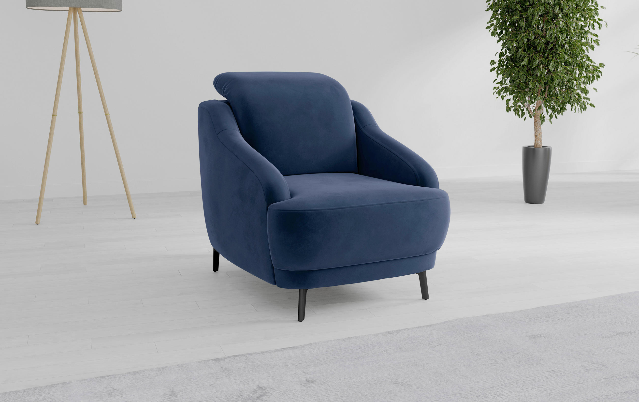 SESSEL in Samt Blau - Blau/Schwarz, MODERN, Textil/Metall (87/93/104cm) - Sit & More