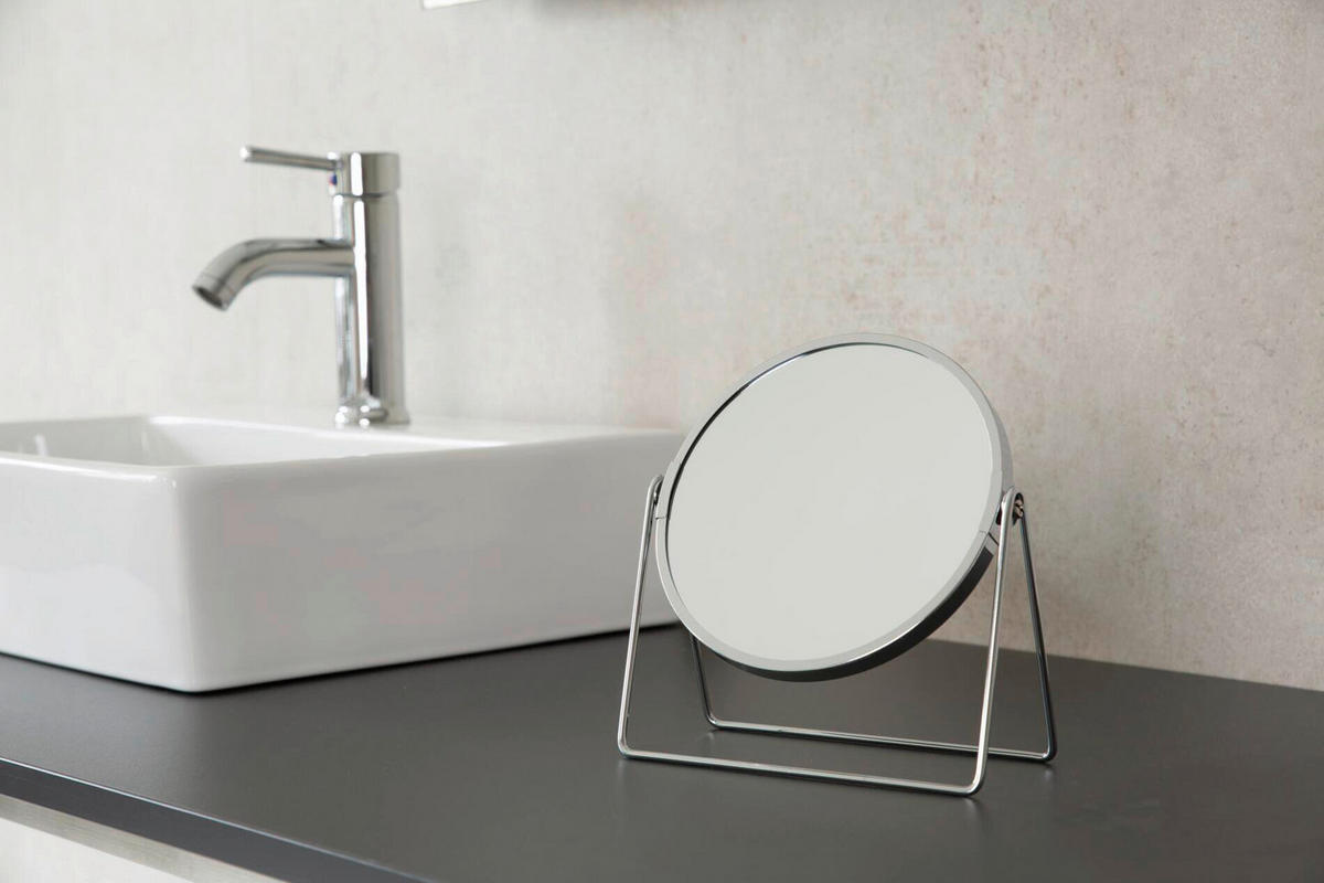 KOZMETICKÉ ZRKADLO, 18,5/20,5 cm - chrómová, Basics, kov/sklo (18,5/20,5cm) - Sadena
