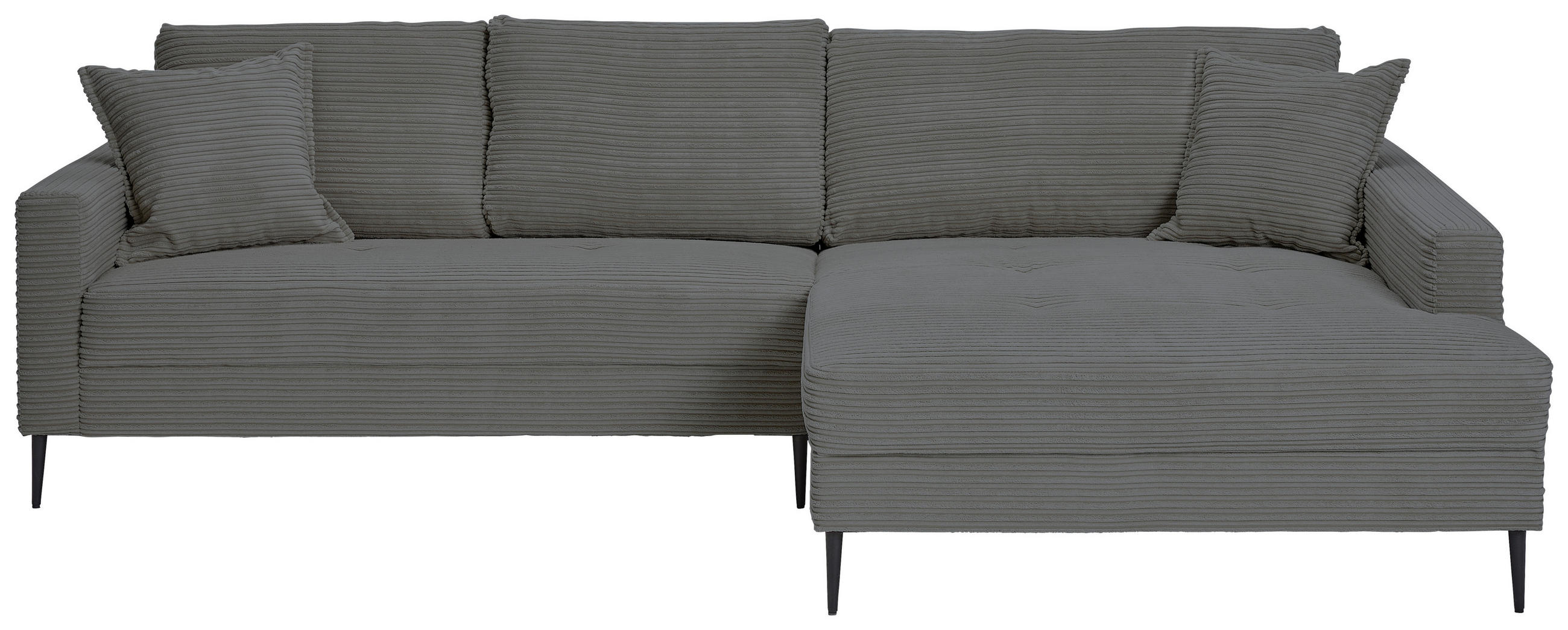 ECKSOFA Grau Cord  - Schwarz/Grau, KONVENTIONELL, Textil/Metall (276/173cm) - Carryhome