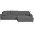 ECKSOFA Grau Cord  - Schwarz/Grau, KONVENTIONELL, Textil/Metall (276/173cm) - Carryhome
