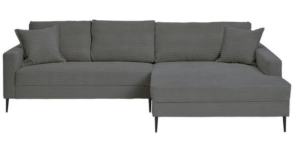 ECKSOFA Grau Cord  - Schwarz/Grau, KONVENTIONELL, Textil/Metall (276/173cm) - Carryhome