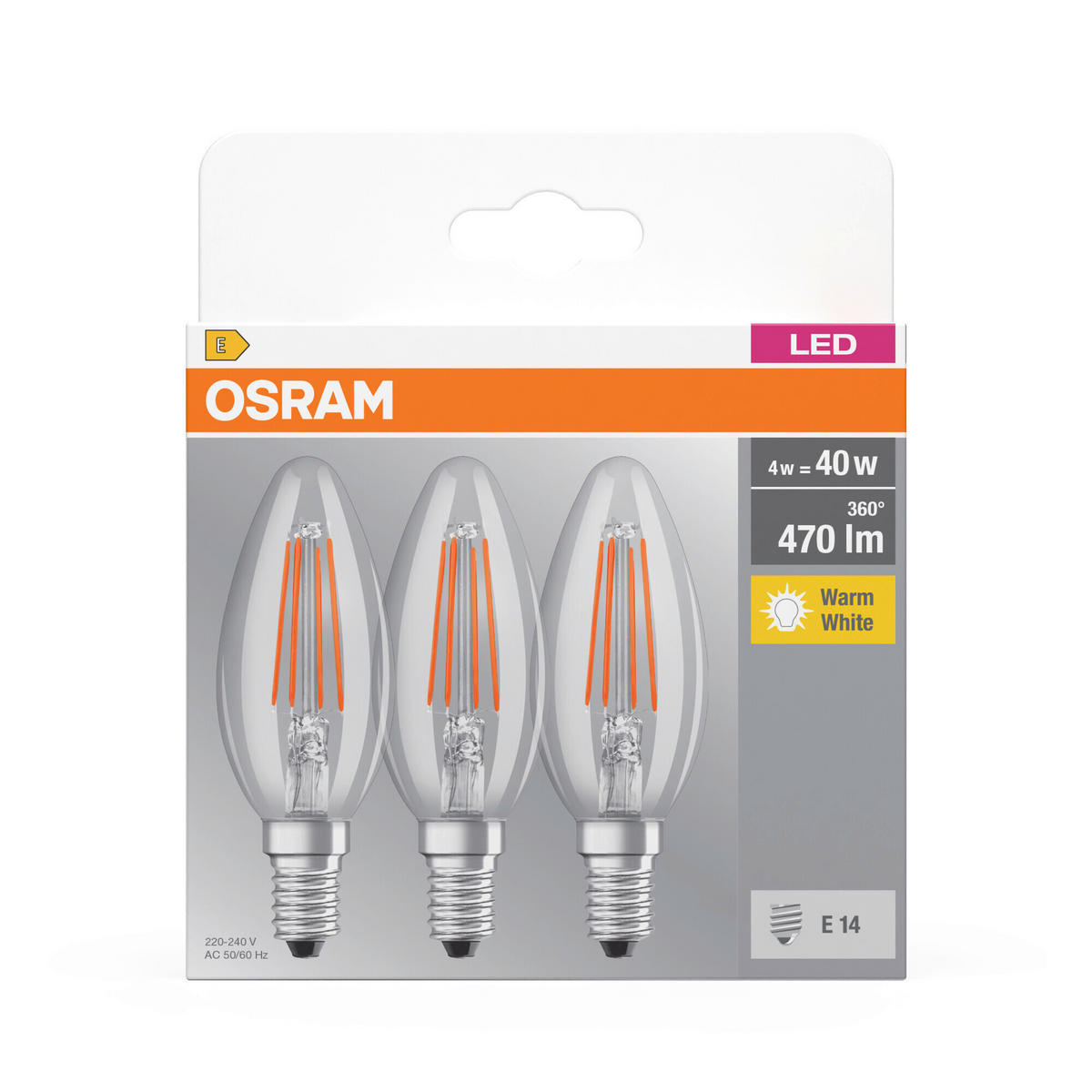 LED-FILAMENT-LEUCHTMITTEL   E14 40 W 470 lm  - Klar, Basics, Glas (3,5/10cm) - Osram