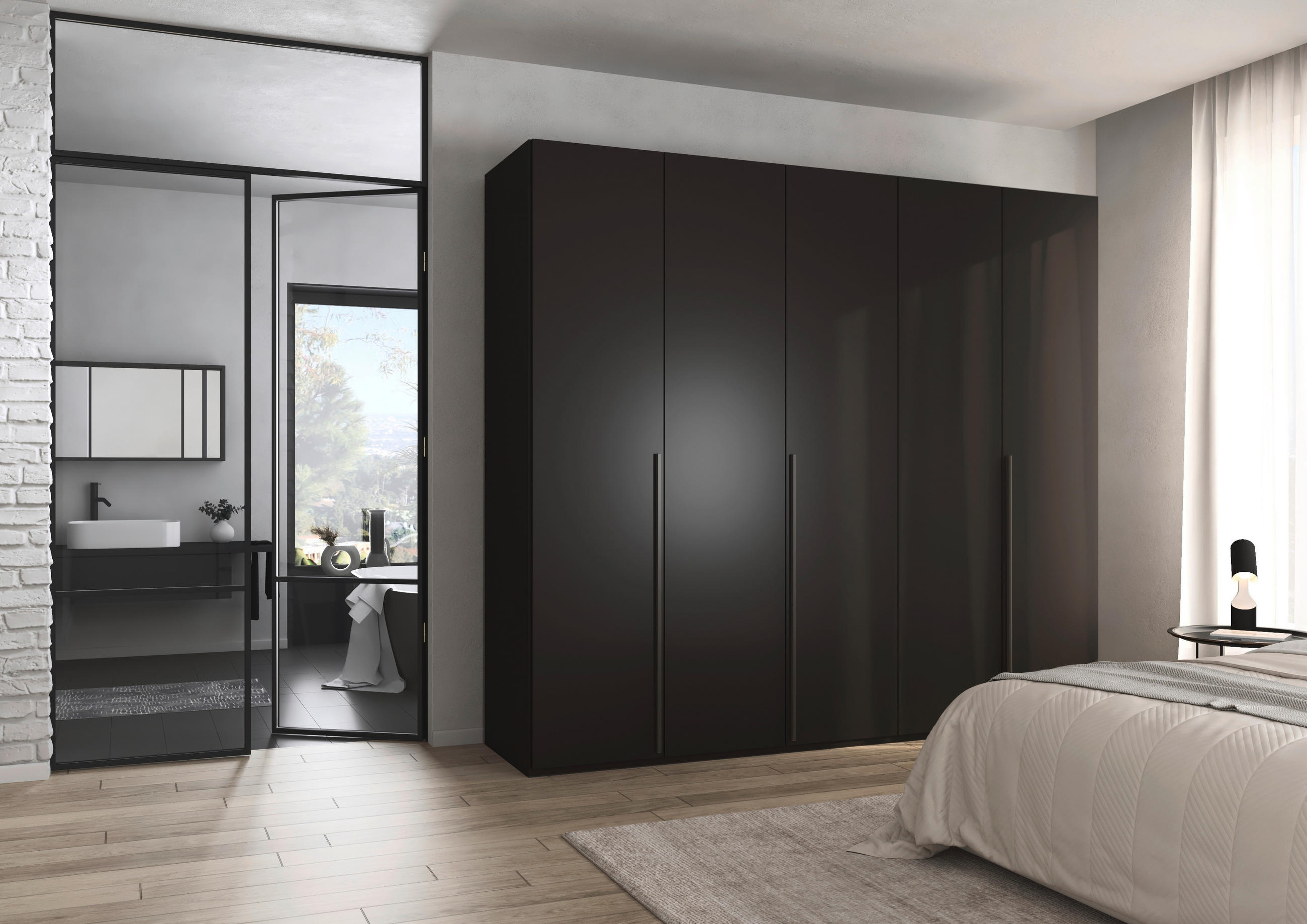 DREHTÜRENSCHRANK 251/223/60 cm 5-türig Schwarz  - Graphitfarben/Schwarz, Design, Holzwerkstoff/Metall (251/223/60cm) - home24