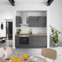 KÜCHENBLOCK Flash 210 cm  in Eichefarben, Schieferfarben  - Schieferfarben/Edelstahlfarben, MODERN, Holzwerkstoff/Metall (210cm) - Nobilia