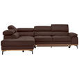ECKSOFA  in Lederlook Mokka Bettkasten, Schlaffunktion, Kopfteilverstellung  226/282 cm  - Schwarz/Mokka, Natur, Holz/Textil (226/282cm) - Novel