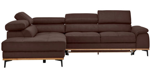 ECKSOFA  in Lederlook Mokka Bettkasten, Schlaffunktion, Kopfteilverstellung  226/282 cm  - Schwarz/Mokka, Natur, Holz/Textil (226/282cm) - Novel