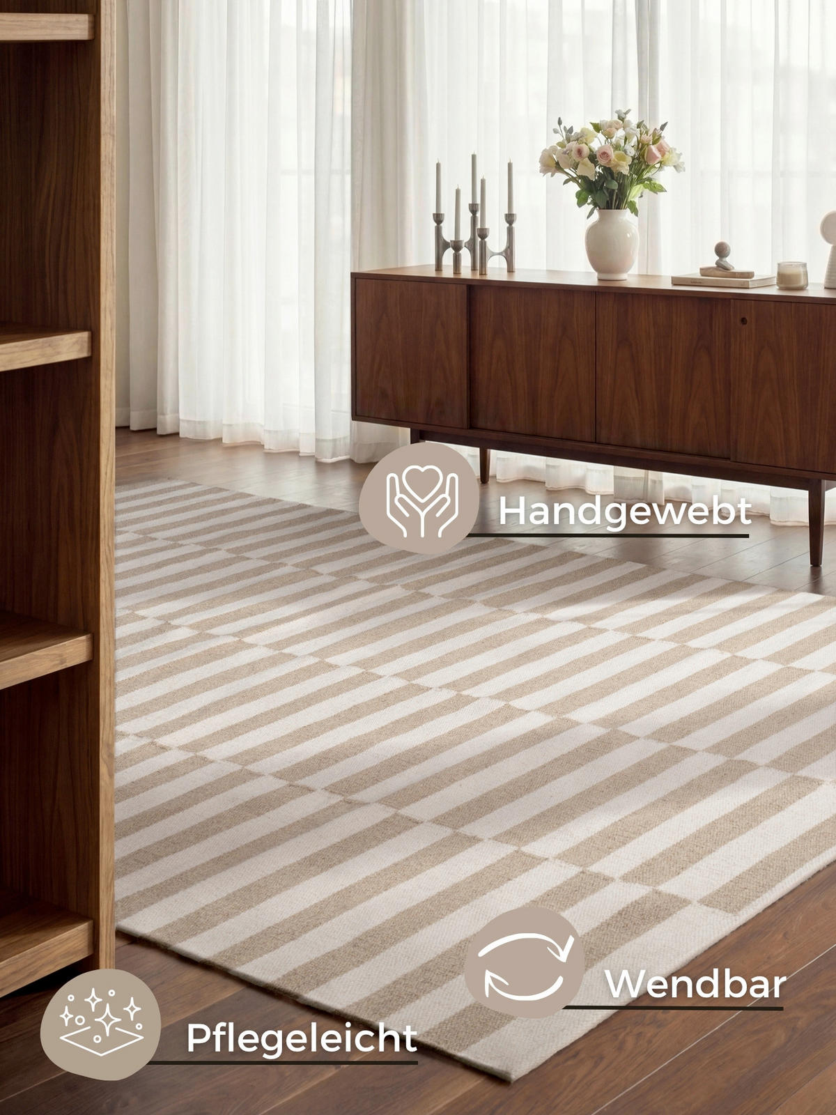 HANDWEBTEPPICH 200/300 cm Vika Weiß, Beige rechteckig  - Beige/Weiß, Basics, Textil (200/300cm) - Hanse Home