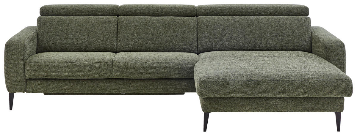ECKSOFA Grün Chenille  - Schwarz/Grün, KONVENTIONELL, Textil/Metall (300/177cm) - Valdera
