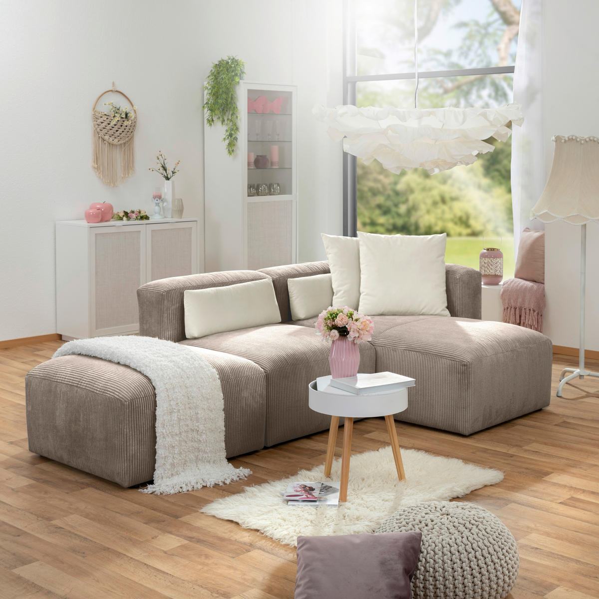 HOCKER Cord Taupe  - Taupe/Schwarz, Design, Kunststoff/Textil (75/75/45cm) - Max Winzer
