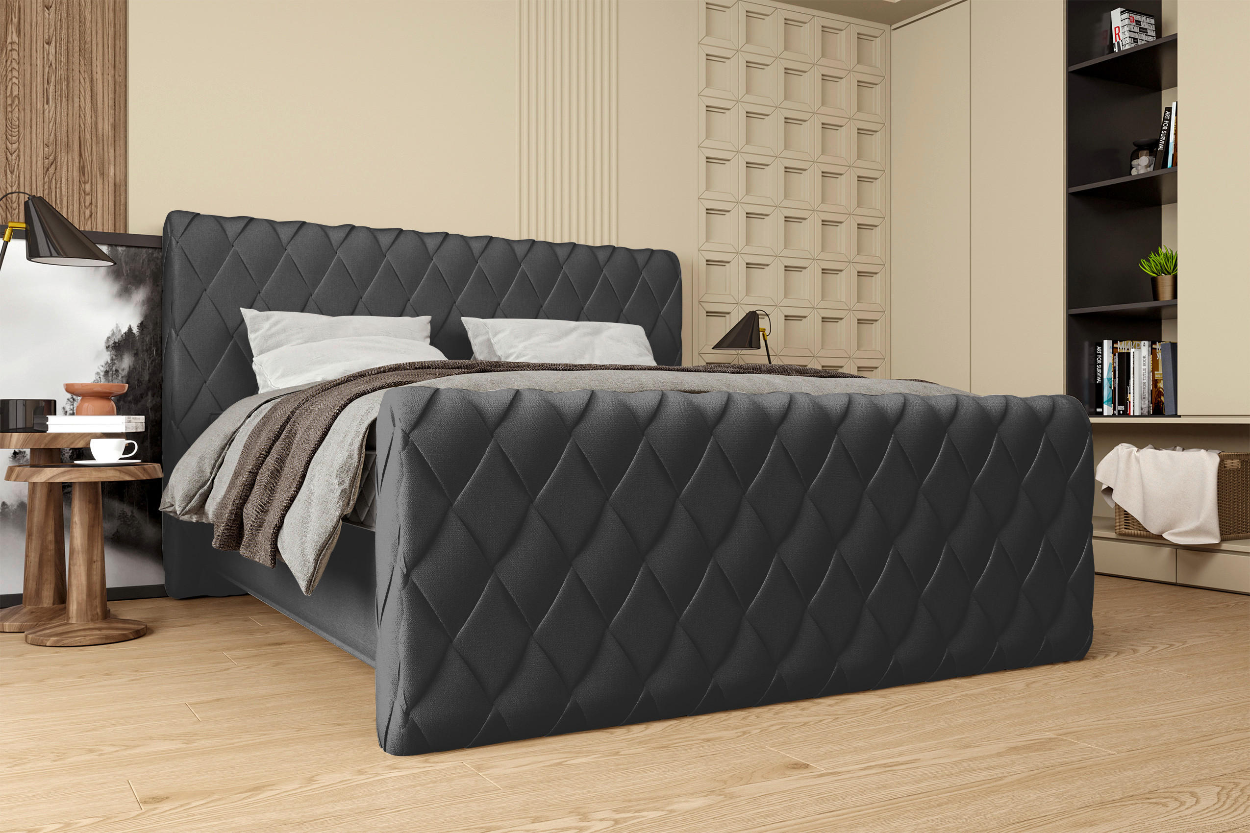 BOXSPRINGBETT 180/200 cm  in Anthrazit  - Anthrazit/Schwarz, Design, Textil/Metall (180/200cm) - Boxxx