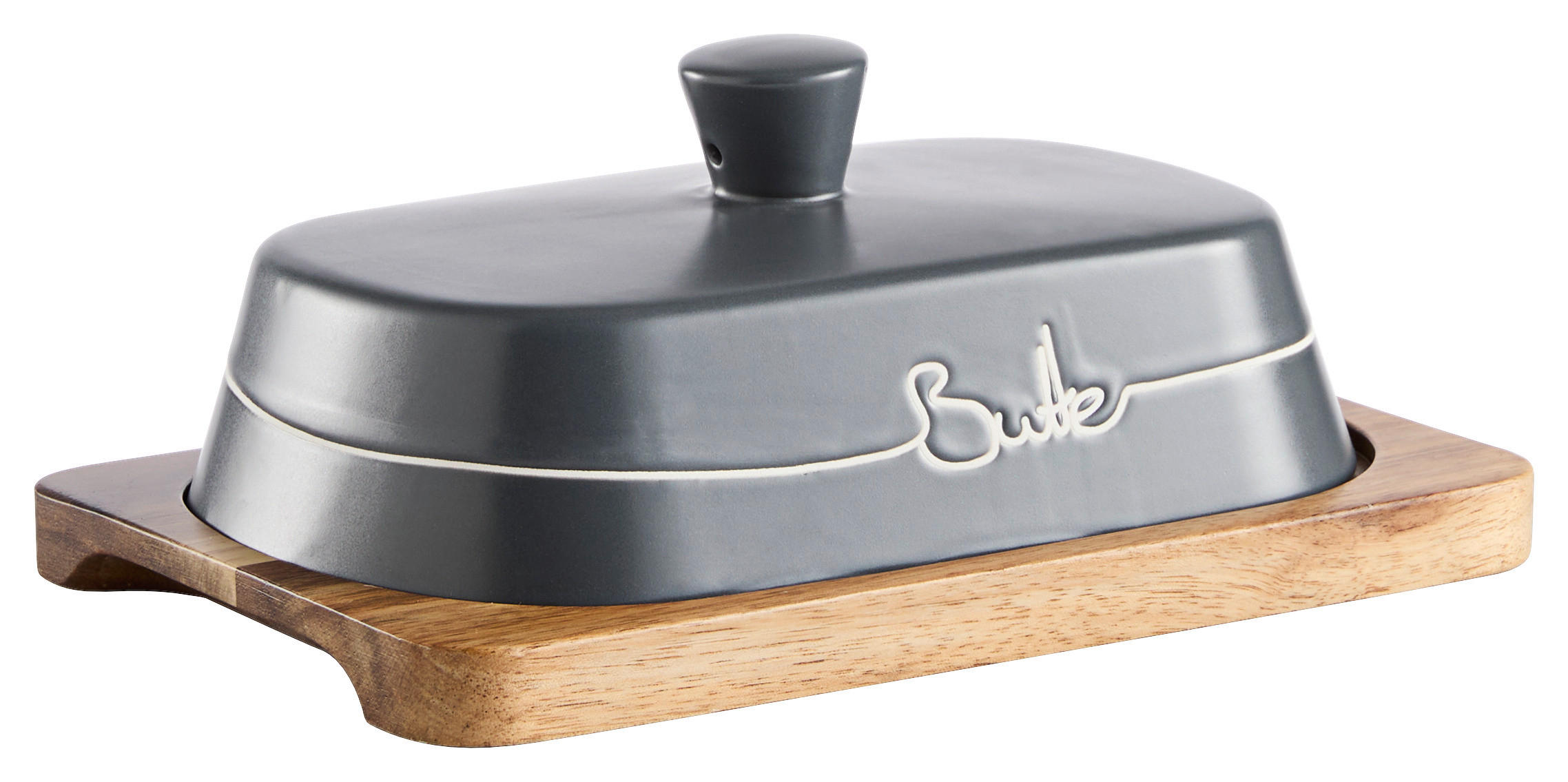 BUTTERDOSE Holz, Keramik  - Grau/Akaziefarben, Design, Holz/Keramik (19,5/13,5/8,5cm) - Homeware Profession.