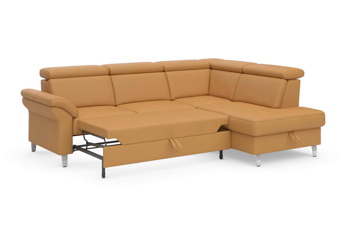 ECKSOFA  Echtleder Currygelb  - Chromfarben/Currygelb, Basics, Leder/Metall (245/194cm) - Sit & More