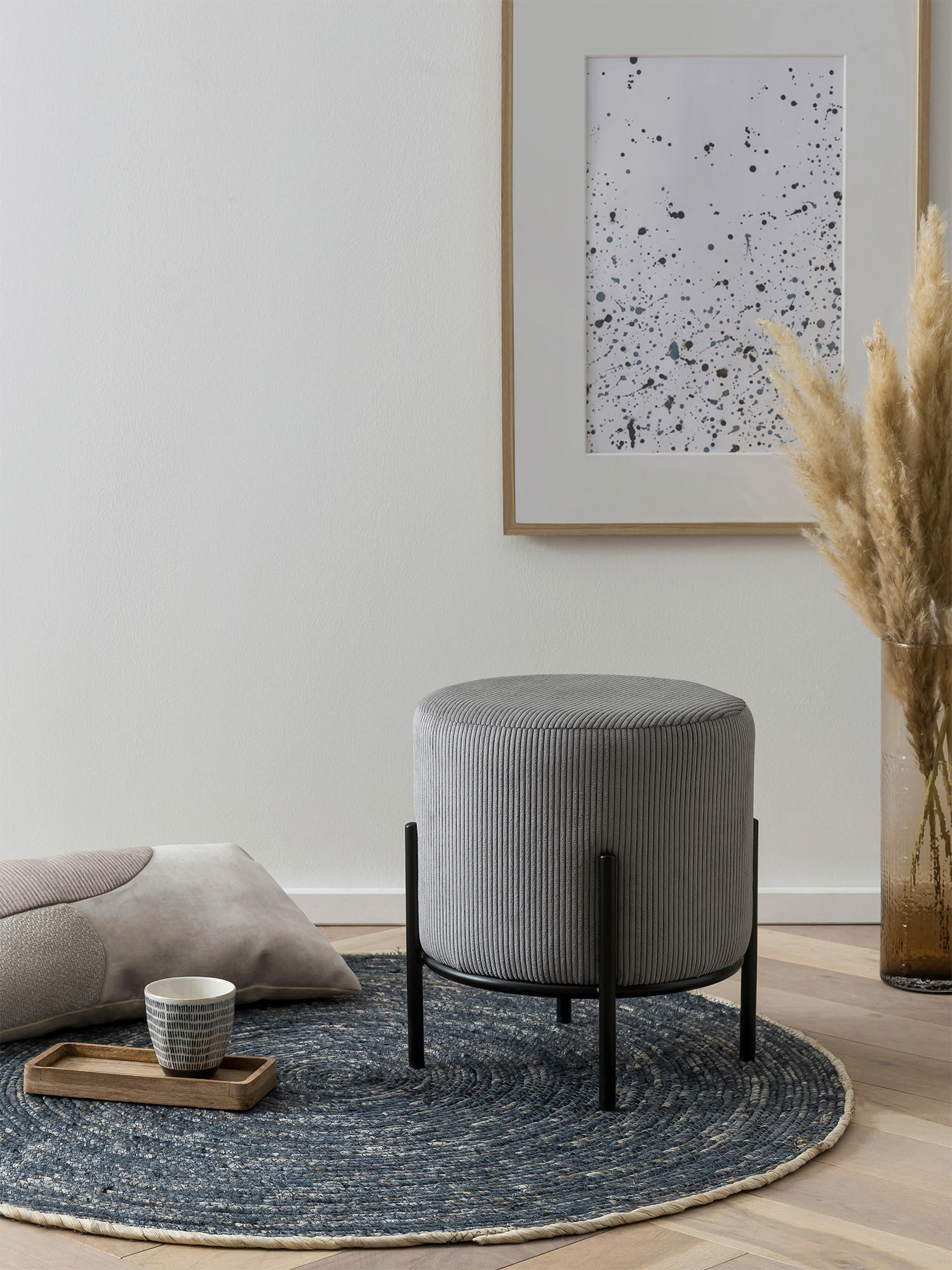 HOCKER Cord Grau, Schwarz  - Schwarz/Grau, MODERN, Textil/Metall (35/38/35cm) - Livetastic