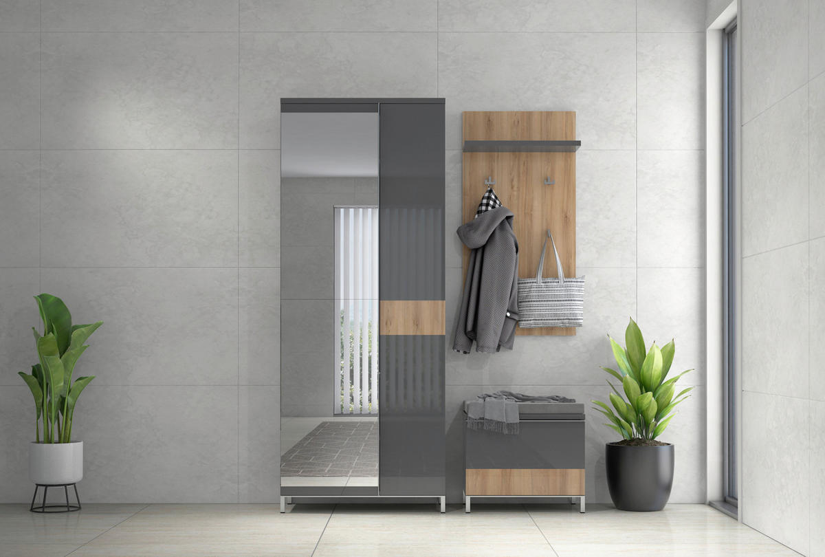 VITRINA boja orahovog drveta, antracit visoki sjaj   - boja oraha/boja nikla, Dizajnerski, staklo/metal (76/192/35cm)