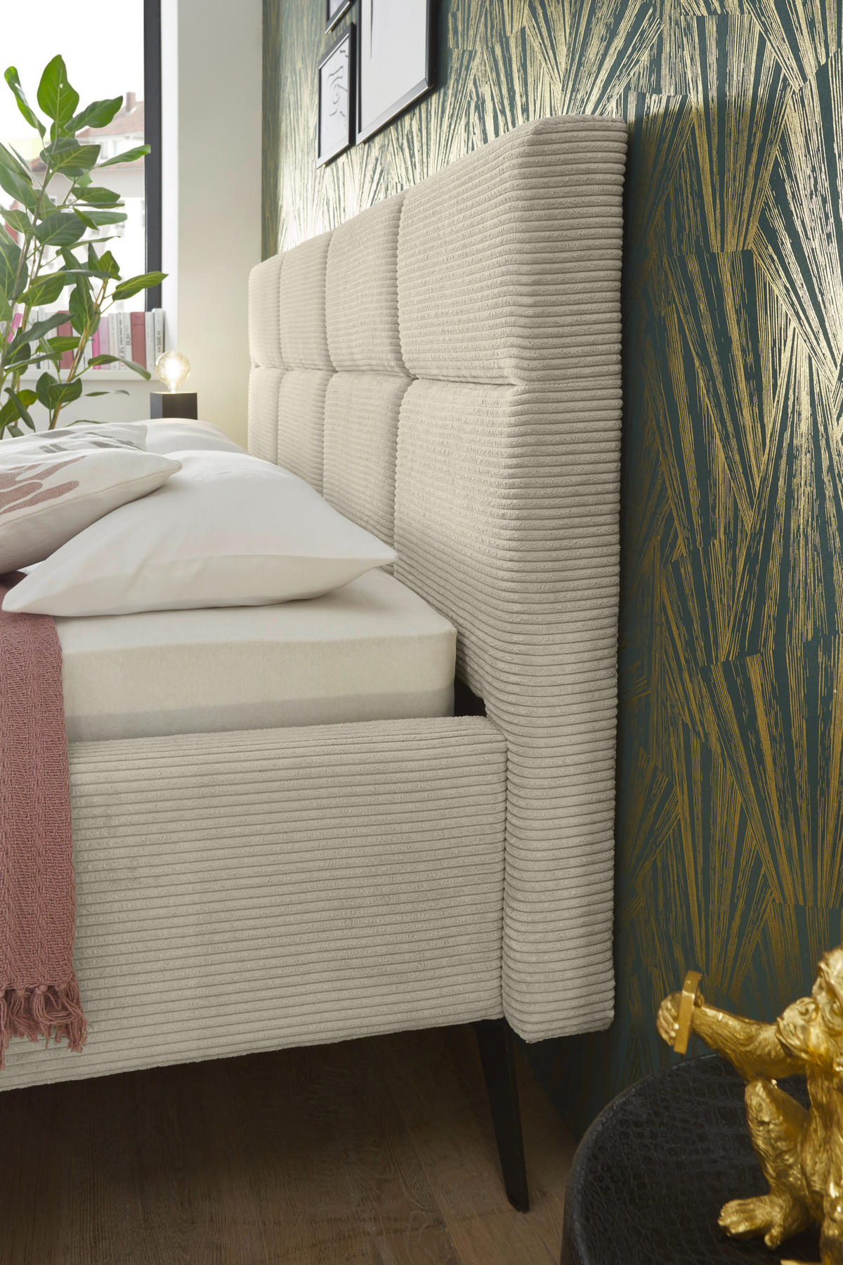 POLSTERBETT 140/200 cm,  in Beige,  - Beige/Schwarz, KONVENTIONELL, Textil/Metall (140/200cm) - SetOne by Musterring