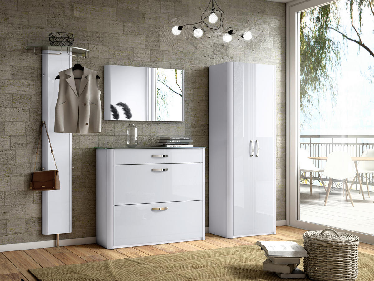 GARDEROBENPANEEL  in 63/192/26 cm  - Weiss Hochglanz/Alufarben, Basics, Glas/Metall (63/192/26cm) - Moderano