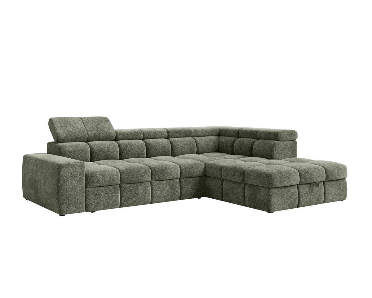 ECKSOFA  in Chenille Dunkelgrün  - Dunkelgrün/Schwarz, MODERN, Kunststoff/Textil (292/204cm) - Milino